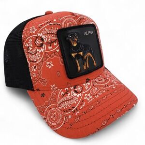 Goorin Bros The Farm Alpha Dog Trucker Hat SnapBack Bandana Red Paisley‎ Cap NEW